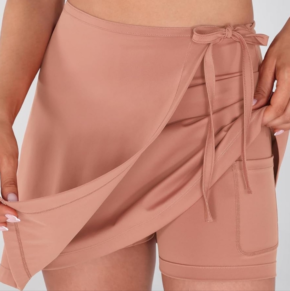 Dusty Rose Faux Wrap Skort - Picture 5 of 12
